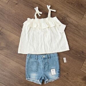 7 For All Mankind White Camisole and Blue Shorts Set